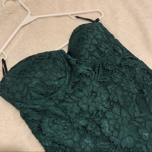 Lulus Divine Nights Forest Green Lace Strapless Midi Dress - Picture 4 of 6